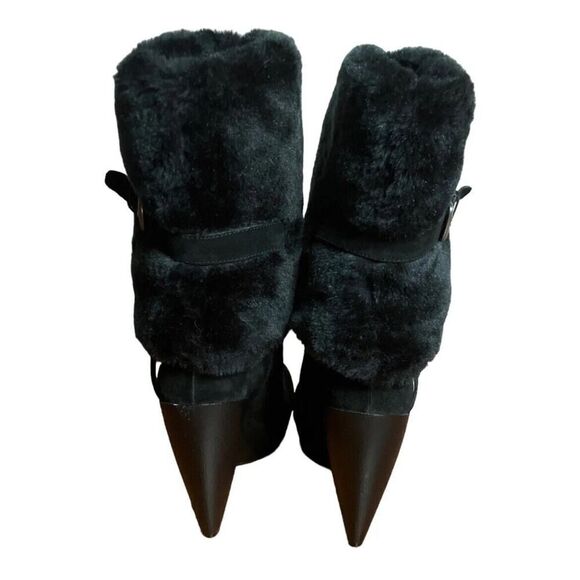 Nine West Priska Suede Platform Faux Fur Black Booties Boots Heeled US Size 7.5M - Picture 8 of 13